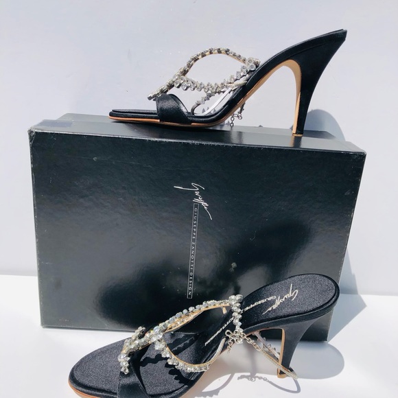 Giuseppe Zanotti black satin high heel with crystals Sz 8 eu 38 never worn - Picture 12 of 14
